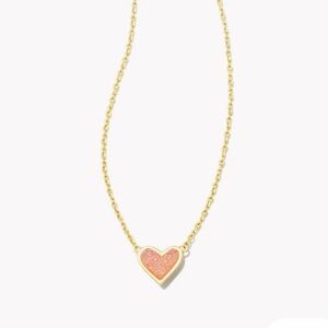 Kendra Scott Framed Ari Heart Gold Short Pendant Necklace Light Pink Drusy
